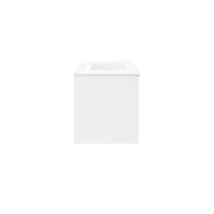 36 Inch Rimma White Melamine Wall-Mount Bathroom Vanity with White Countertop and Dual Drawer Storage