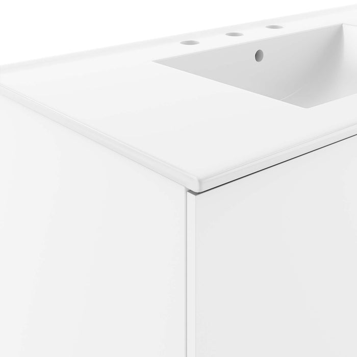 36 Inch Rimma White Melamine Wall-Mount Bathroom Vanity with White Countertop and Dual Drawer Storage