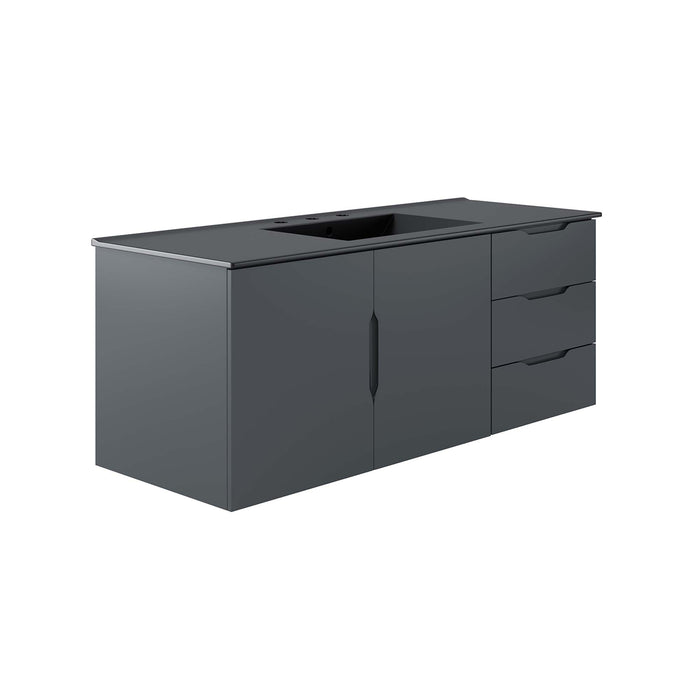 48 Inch Agustus Gray MDF Wall-Mount Single Sink Bathroom Vanity with Black Integrated Countertop and Soft-Close Drawers