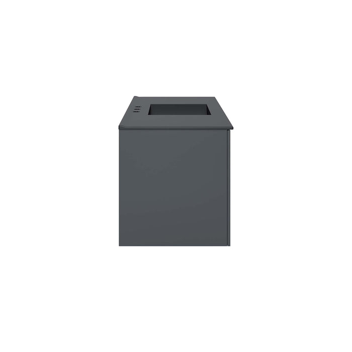 48 Inch Agustus Gray MDF Wall-Mount Single Sink Bathroom Vanity with Black Integrated Countertop and Soft-Close Drawers