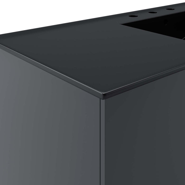48 Inch Agustus Gray MDF Wall-Mount Single Sink Bathroom Vanity with Black Integrated Countertop and Soft-Close Drawers