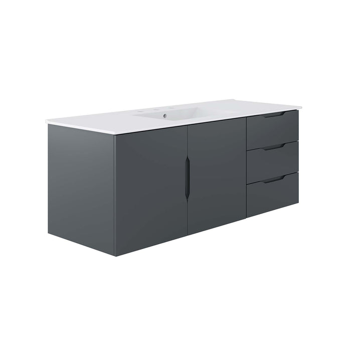 48-Inch Modern Gray Wall-Mount Single Sink Aric Bathroom Vanity Clean-Lined Style with White Ceramic Basin and Spacious Storage