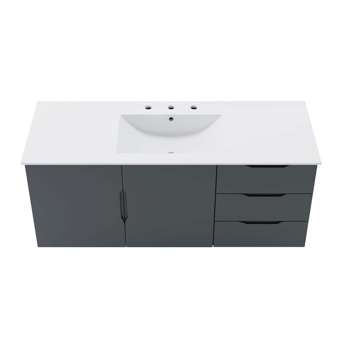 48-Inch Modern Gray Wall-Mount Single Sink Aric Bathroom Vanity Clean-Lined Style with White Ceramic Basin and Spacious Storage