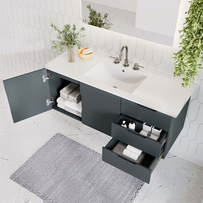 48-Inch Modern Gray Wall-Mount Single Sink Aric Bathroom Vanity Clean-Lined Style with White Ceramic Basin and Spacious Storage