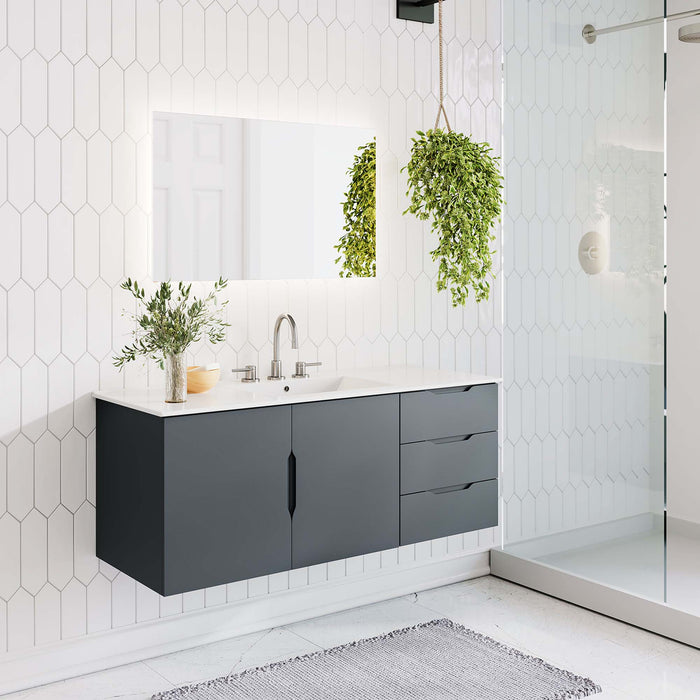 48-Inch Modern Gray Wall-Mount Single Sink Aric Bathroom Vanity Clean-Lined Style with White Ceramic Basin and Spacious Storage