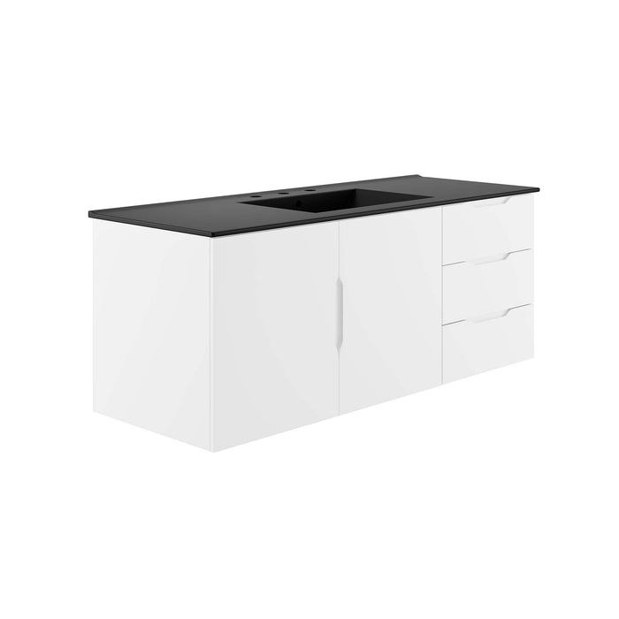 48-Inch Gallo White MDF Wall-Mount Single Sink Bathroom Vanity with Black Integrated Countertop and Soft-Close Drawers