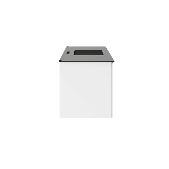 48-Inch Gallo White MDF Wall-Mount Single Sink Bathroom Vanity with Black Integrated Countertop and Soft-Close Drawers