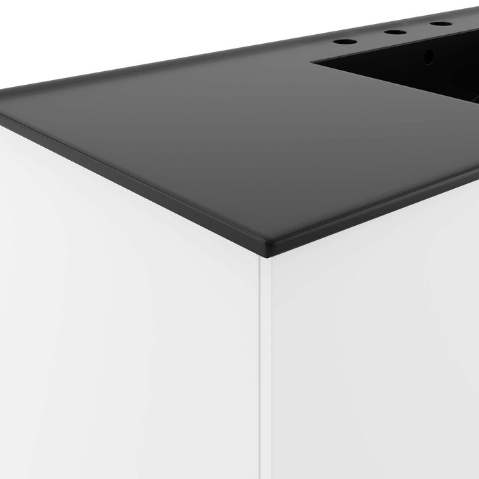 48-Inch Gallo White MDF Wall-Mount Single Sink Bathroom Vanity with Black Integrated Countertop and Soft-Close Drawers