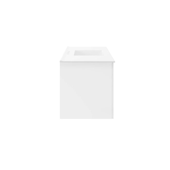 48-Inch All White Wall-Mount Single Sink Elia Bathroom Vanity Modern Design with White Integrated Countertop and Soft-Close Storage