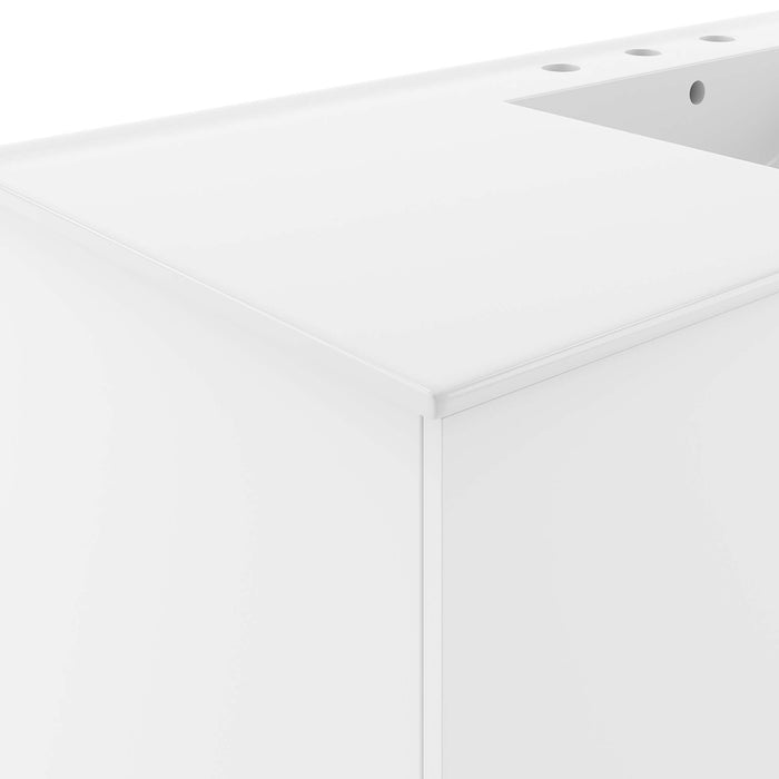 48-Inch All White Wall-Mount Single Sink Elia Bathroom Vanity Modern Design with White Integrated Countertop and Soft-Close Storage
