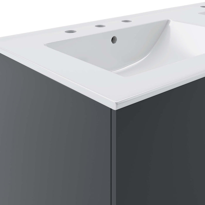 48-Inch Modern Gray Wall-Mount Double Sink Weaving Bathroom Vanity Clean-Lined Style with White Ceramic Basins and Spacious Storage