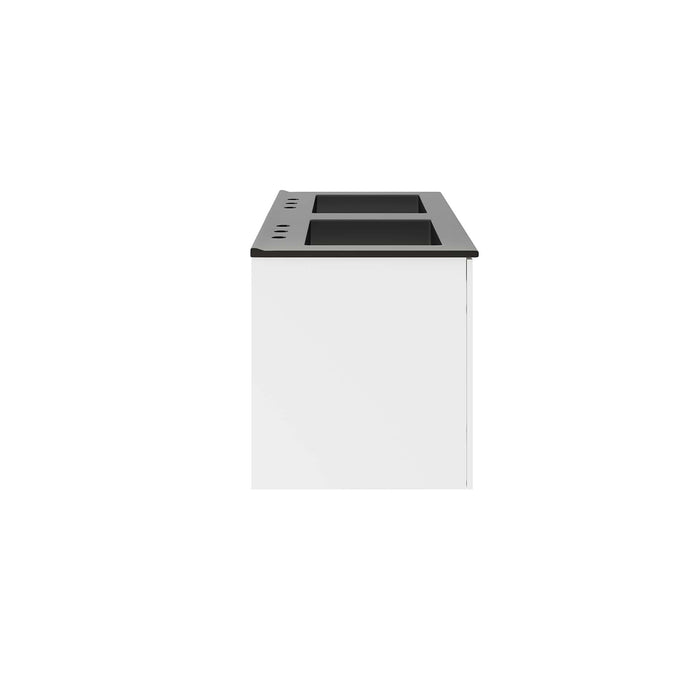 48-Inch Crawford White MDF Wall-Mount Double Sink Bathroom Vanity with Black Integrated Countertop and Soft-Close Drawers