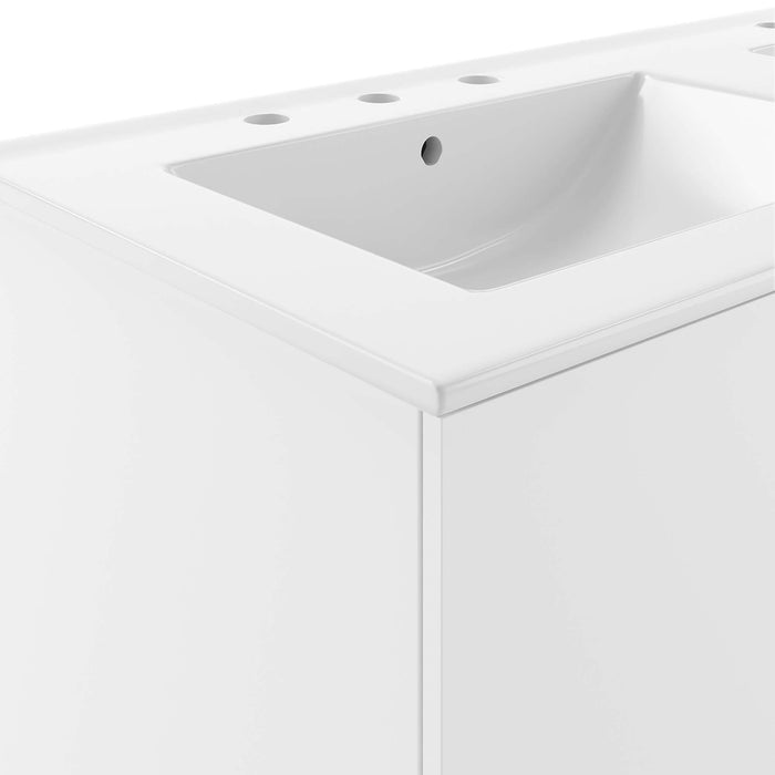 48-Inch Jericho Large All White Melamine Wall-Mount Double Sink Bathroom Vanity with White Countertop and Dual Drawer Storage
