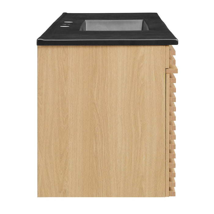 48 Inch Tezza Wall-Mount Single Bath Vanity MDF Particleboard Oak Black with Soft-Close Drawers Ceramic Basin