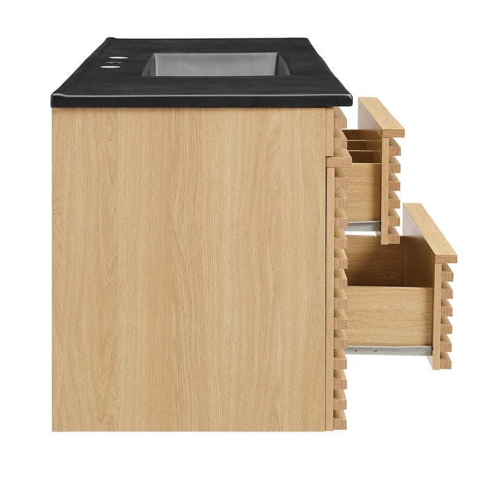 48 Inch Tezza Wall-Mount Single Bath Vanity MDF Particleboard Oak Black with Soft-Close Drawers Ceramic Basin