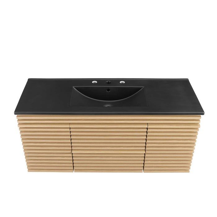 48 Inch Tezza Wall-Mount Single Bath Vanity MDF Particleboard Oak Black with Soft-Close Drawers Ceramic Basin