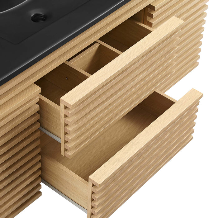 48 Inch Tezza Wall-Mount Single Bath Vanity MDF Particleboard Oak Black with Soft-Close Drawers Ceramic Basin