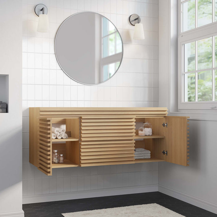 48-Inch Lance Wall-Mount Single Sink Vanity Cabinet MDF Particleboard Oak Cabinet Only Sink Not Included