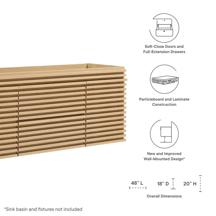 48-Inch Lance Wall-Mount Single Sink Vanity Cabinet MDF Particleboard Oak Cabinet Only Sink Not Included