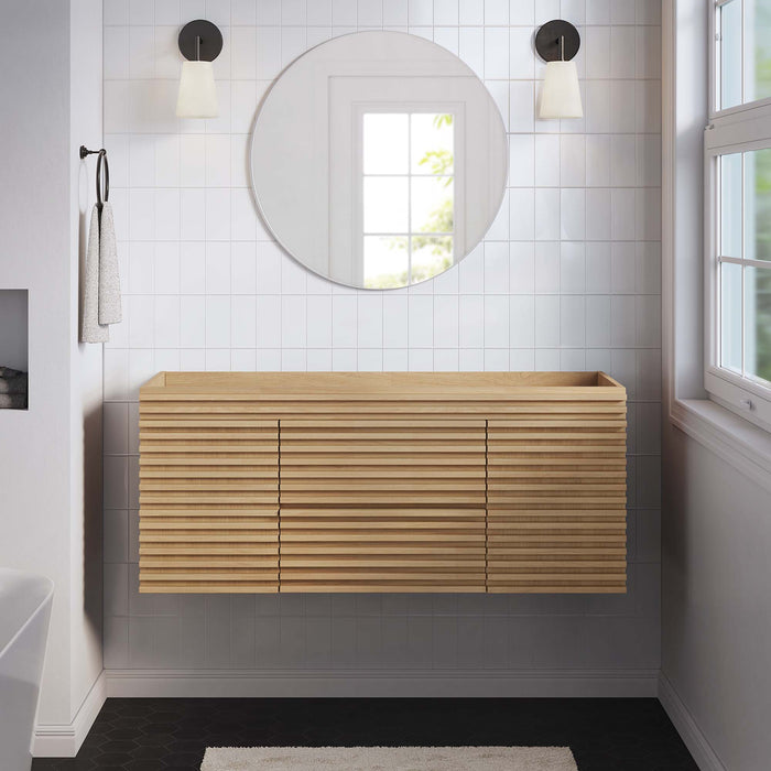 48-Inch Lance Wall-Mount Single Sink Vanity Cabinet MDF Particleboard Oak Cabinet Only Sink Not Included