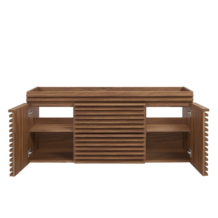 48-Inch Harvey MDF Particleboard Single Sink Wall-Mount Bathroom Vanity Cabinet Mid-Century Walnut Cabinet Only