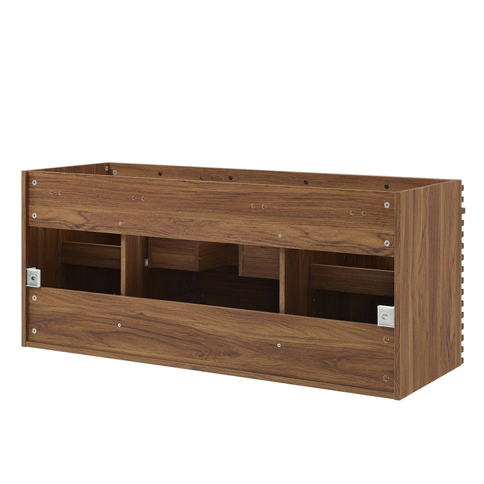48-Inch Harvey MDF Particleboard Single Sink Wall-Mount Bathroom Vanity Cabinet Mid-Century Walnut Cabinet Only
