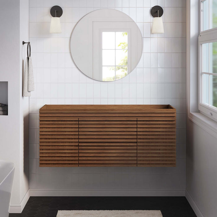 48-Inch Harvey MDF Particleboard Single Sink Wall-Mount Bathroom Vanity Cabinet Mid-Century Walnut Cabinet Only