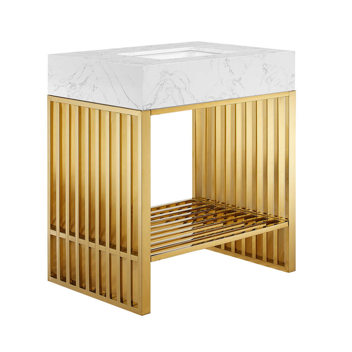 30-Inch Vicky Modern Bathroom Vanity – Slatted Wood Cabinet with Open Base