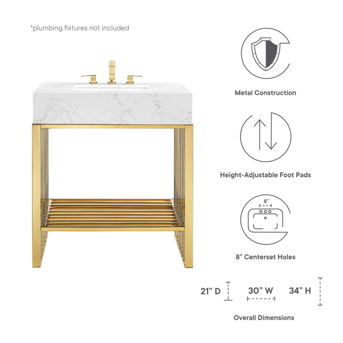 30-Inch Vicky Modern Bathroom Vanity – Slatted Wood Cabinet with Open Base