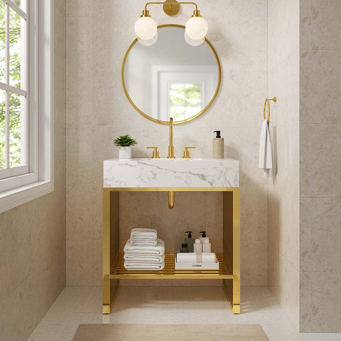 30-Inch Vicky Modern Bathroom Vanity – Slatted Wood Cabinet with Open Base