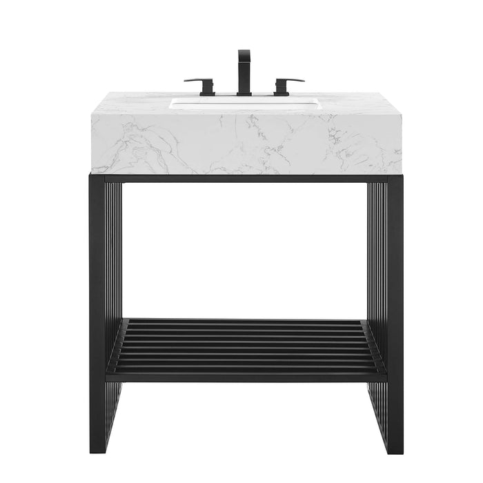 30-Inch Mckenna Freestanding Vanity – Sleek Wood Cabinet with Slatted Design