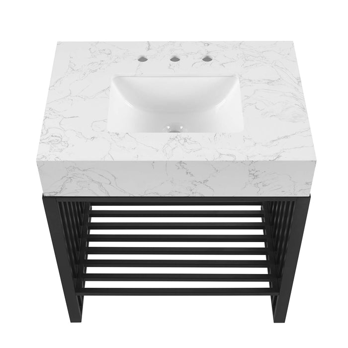 30-Inch Mckenna Freestanding Vanity – Sleek Wood Cabinet with Slatted Design