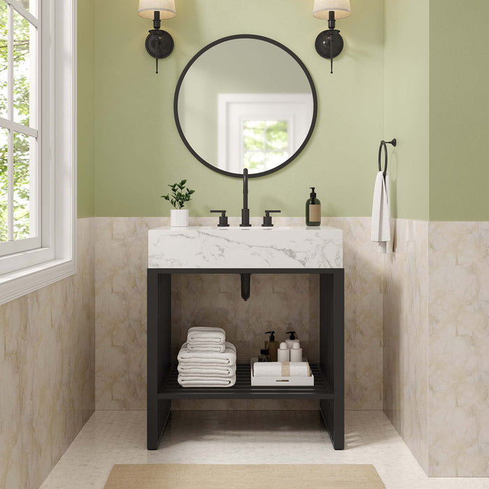 30-Inch Mckenna Freestanding Vanity – Sleek Wood Cabinet with Slatted Design