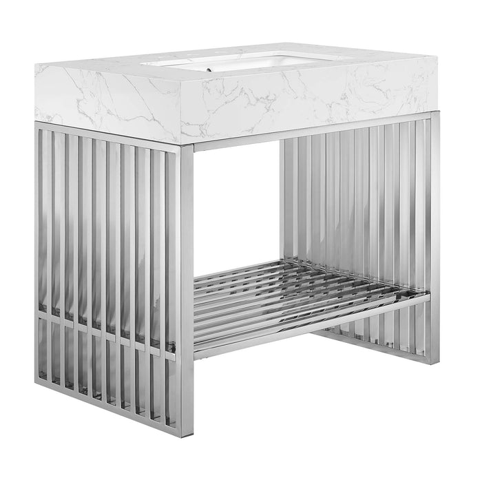 36-Inch Anra Bathroom Vanity – Freestanding Modern Wood Cabinet with Open Slatted Bottom Shelf