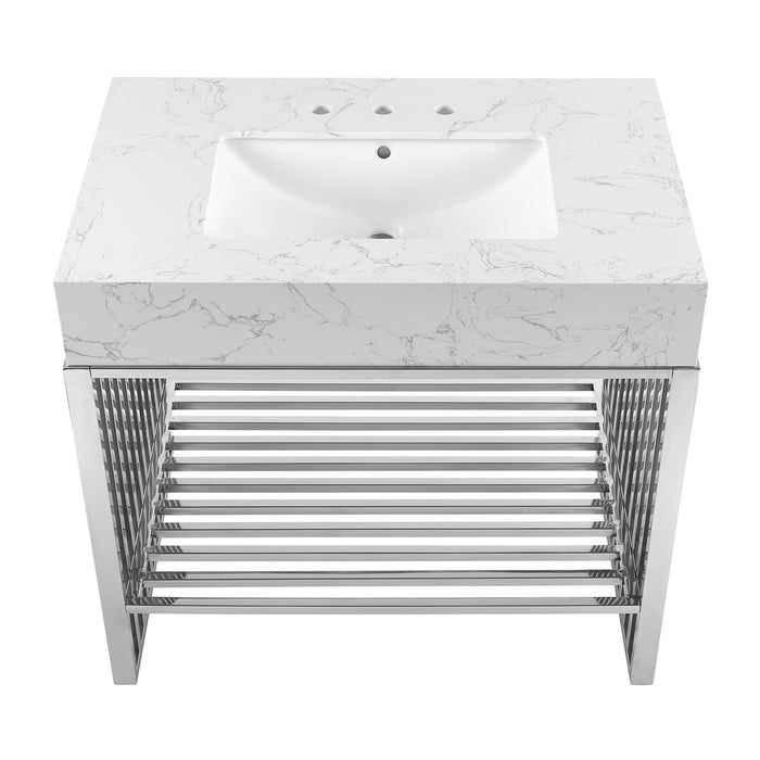 36-Inch Anra Bathroom Vanity – Freestanding Modern Wood Cabinet with Open Slatted Bottom Shelf