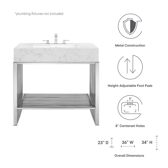 36-Inch Anra Bathroom Vanity – Freestanding Modern Wood Cabinet with Open Slatted Bottom Shelf
