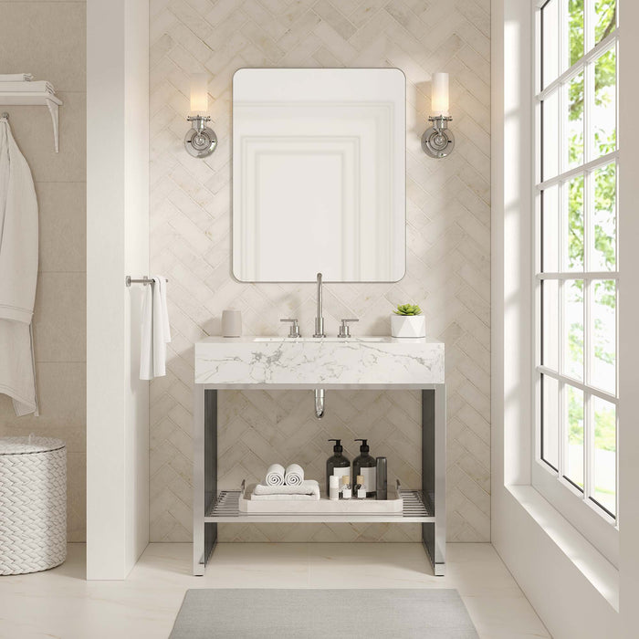 36-Inch Anra Bathroom Vanity – Freestanding Modern Wood Cabinet with Open Slatted Bottom Shelf
