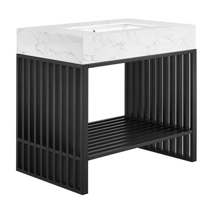 36-Inch Reagan Bathroom Vanity – Sleek Wood Freestanding Sink Cabinet with Slatted Shelf Design