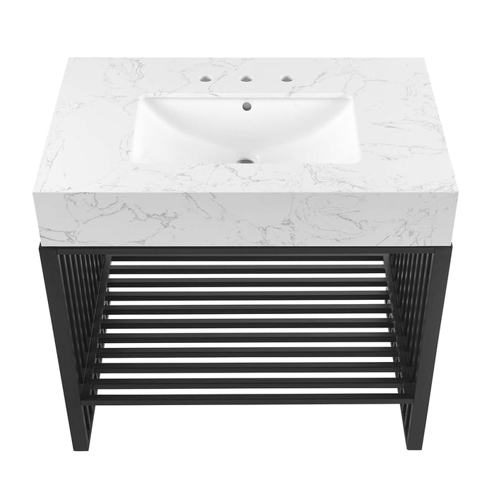 36-Inch Reagan Bathroom Vanity – Sleek Wood Freestanding Sink Cabinet with Slatted Shelf Design