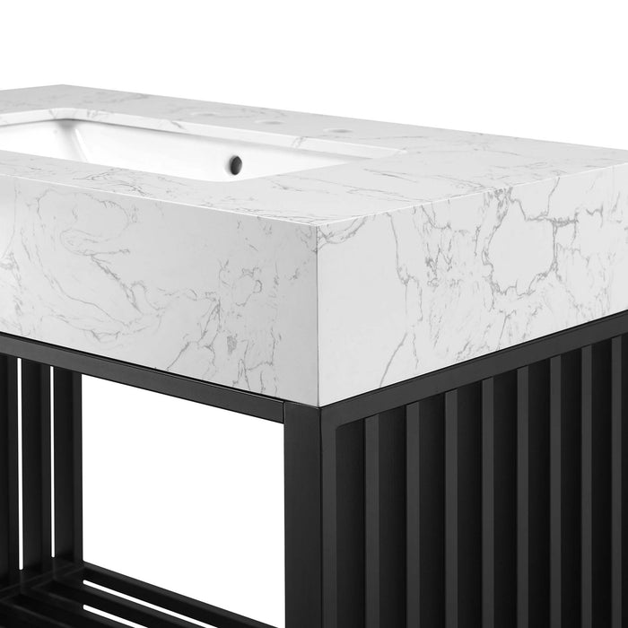 36-Inch Reagan Bathroom Vanity – Sleek Wood Freestanding Sink Cabinet with Slatted Shelf Design