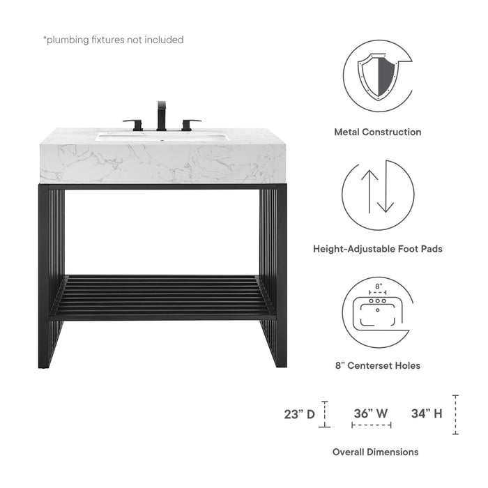 36-Inch Reagan Bathroom Vanity – Sleek Wood Freestanding Sink Cabinet with Slatted Shelf Design