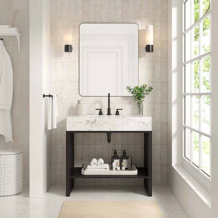 36-Inch Reagan Bathroom Vanity – Sleek Wood Freestanding Sink Cabinet with Slatted Shelf Design