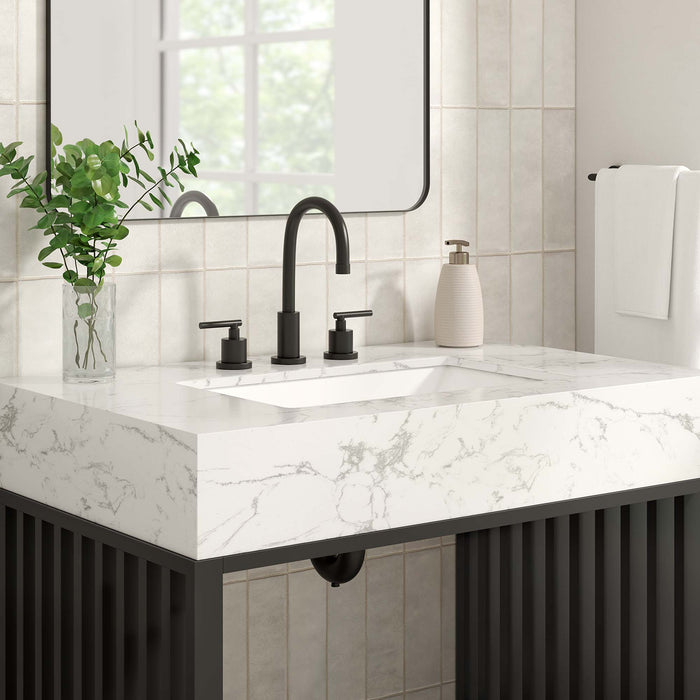 36-Inch Reagan Bathroom Vanity – Sleek Wood Freestanding Sink Cabinet with Slatted Shelf Design