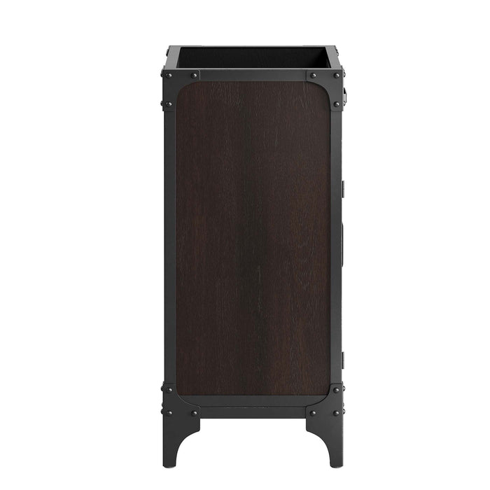18-Inch Piedmont Metal Walnut Wood Grain Bathroom Vanity Cabinet with Plumbing Cutout Sink Basin Not Included