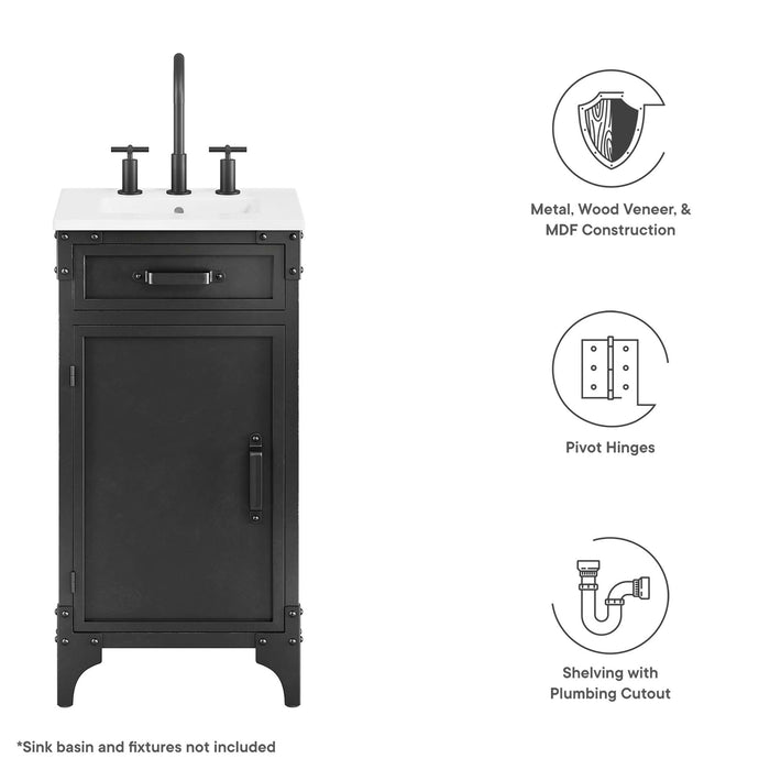 18-Inch Piedmont Metal Walnut Wood Grain Bathroom Vanity Cabinet with Plumbing Cutout Sink Basin Not Included