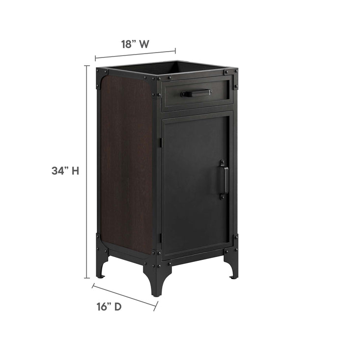 18-Inch Piedmont Metal Walnut Wood Grain Bathroom Vanity Cabinet with Plumbing Cutout Sink Basin Not Included