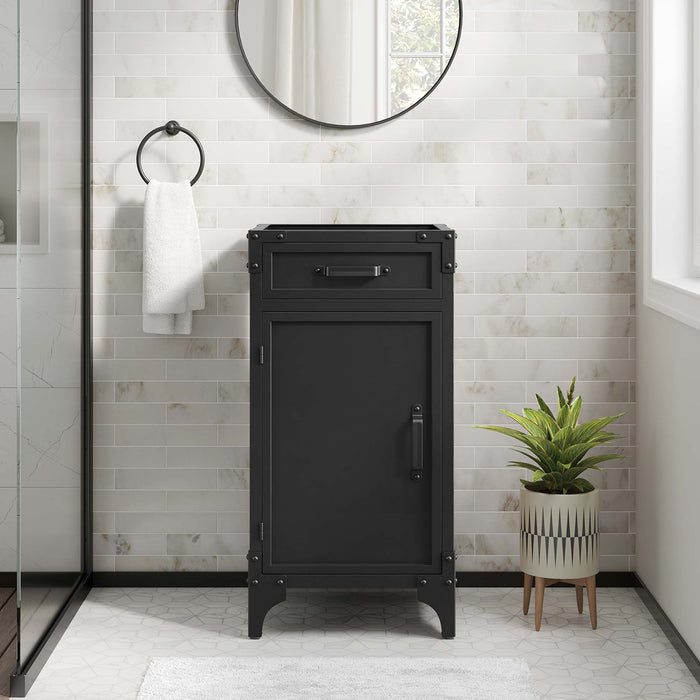 18-Inch Piedmont Metal Walnut Wood Grain Bathroom Vanity Cabinet with Plumbing Cutout Sink Basin Not Included