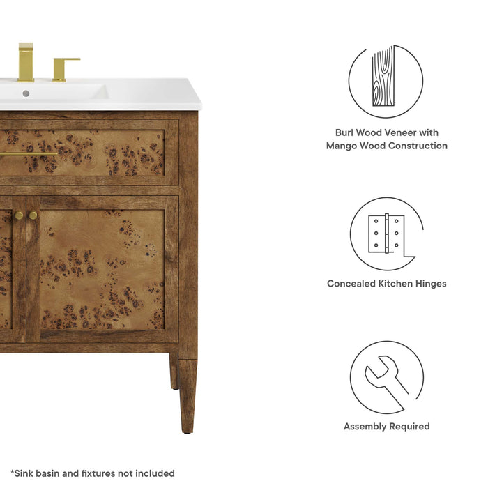 36-Inch Jewel Vanity Cabinet – Solid Wood Frame for Vessel Sink with Open Storage