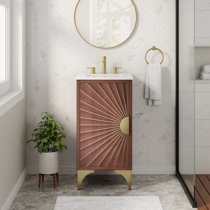18-Inch Hobson Bathroom Vanity – Contemporary Wood Frame with Built-In Basin and Open Shelf