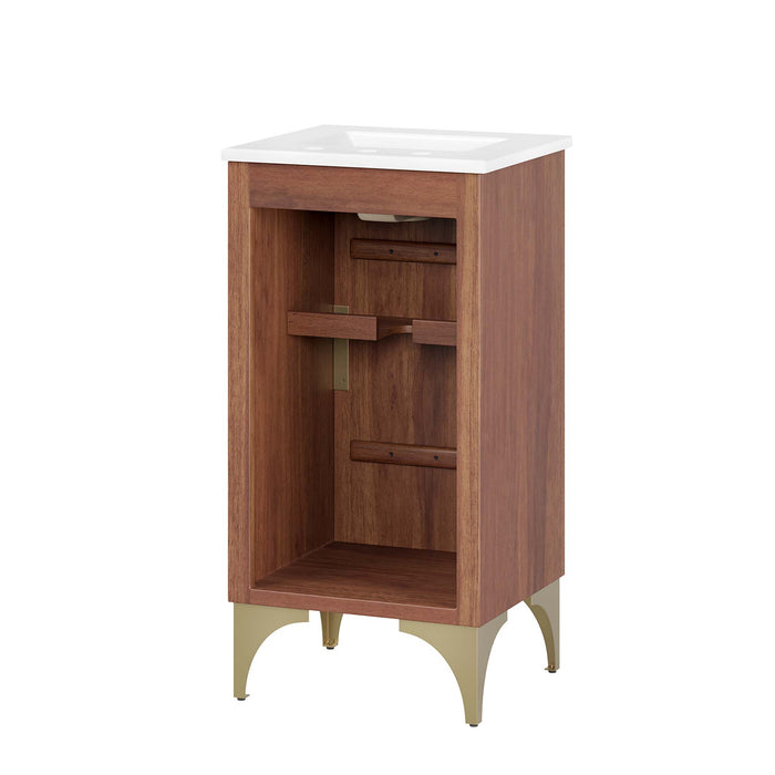 18-Inch Hobson Bathroom Vanity – Contemporary Wood Frame with Built-In Basin and Open Shelf
